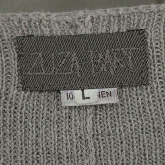 Zuza Bart Linen Knit Cardigan Minimalist Asymmetrical Taupe Lagenlook Sweater - Picture 5 of 10
